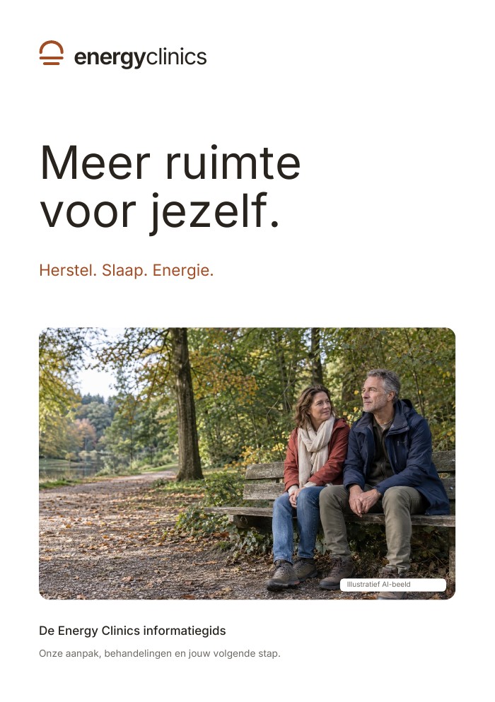 Omslag van het gratis Energy Clinics-informatieboekje over herstel, slaap en vermoeidheid